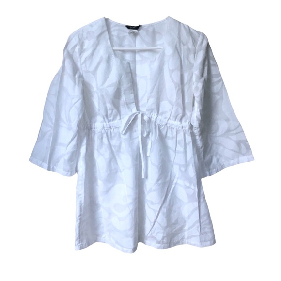 J. Crew Other - J Crew White Cotton Blend Tie Cover Up Burnout Floral Design Size Large